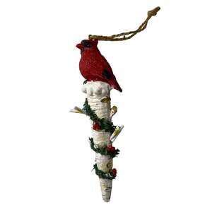 Red Cardinal Bird Perched on a Birch Snowy Branch Ornament Farmhouse Christmas